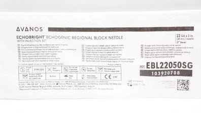 Avanos EBL22050SG EchoBright Echogenic Regional Block Ndle 22Ga x 2inch